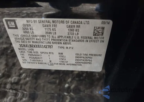 2014 Chevrolet Equinox 1Lt z USA, uszkodzony, nr VIN 2GNALBEKXE6342787